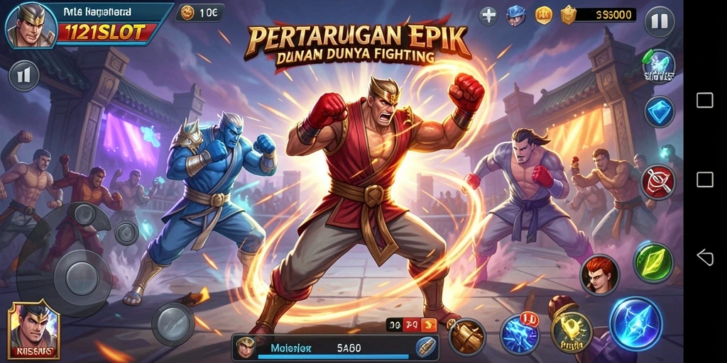 Gameplay intens di 1121SLOT dengan karakter bertarung.