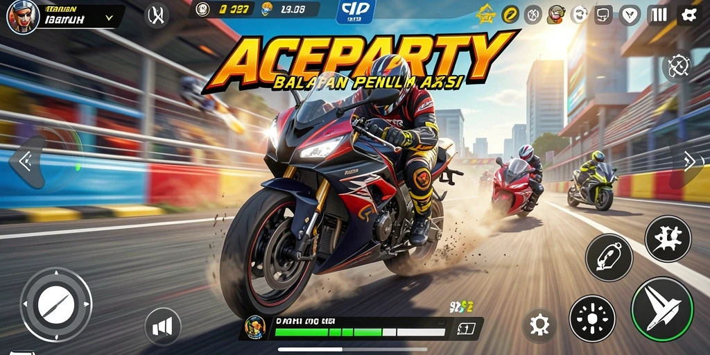 Gameplay seru balapan motor ACEPARTY dengan grafis menawan.
