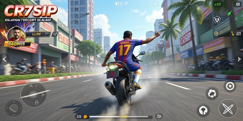 Gameplay CR7SIP yang mendebarkan saat balapan motor.
