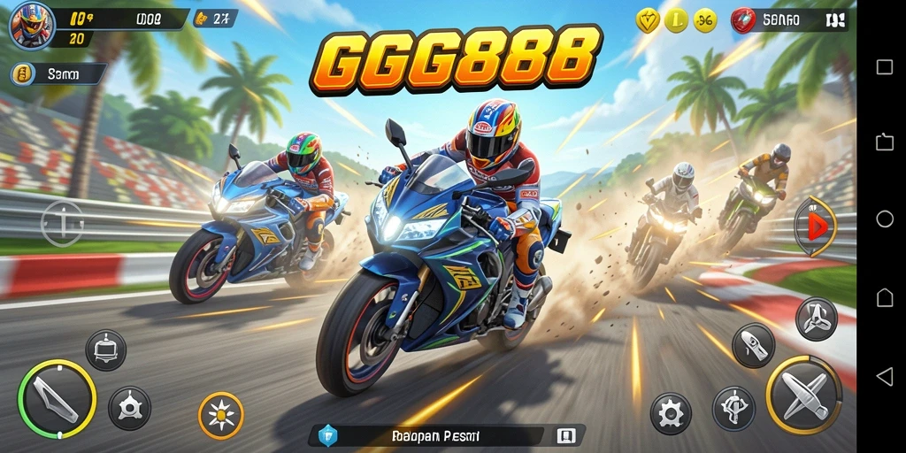 Tampilan gameplay seru dari GGG888, balapan motor yang mendebarkan.