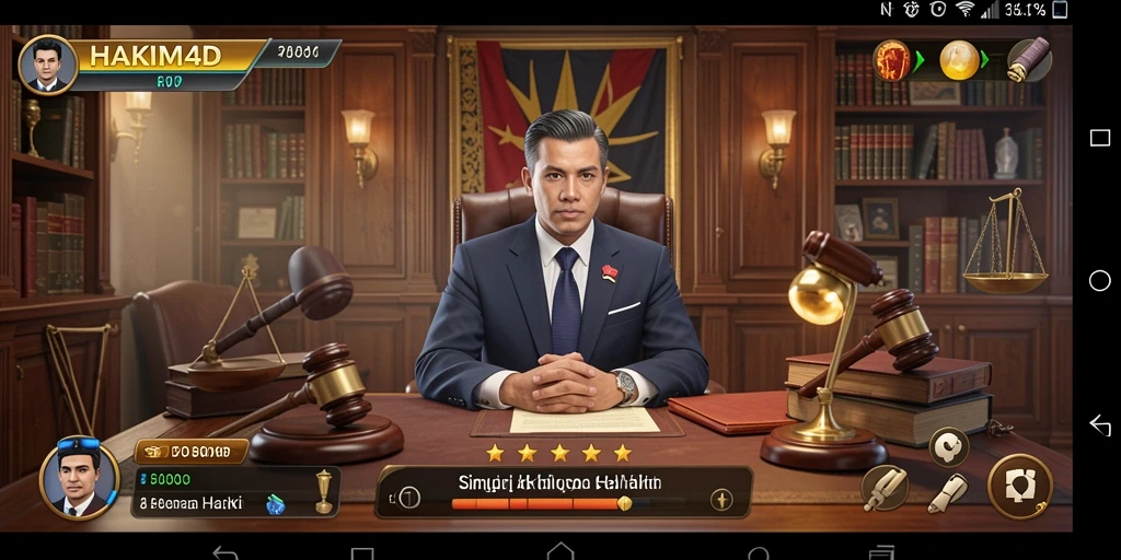 Tampilan gameplay HAKIM4D menampilkan keputusan hukum yang menarik.