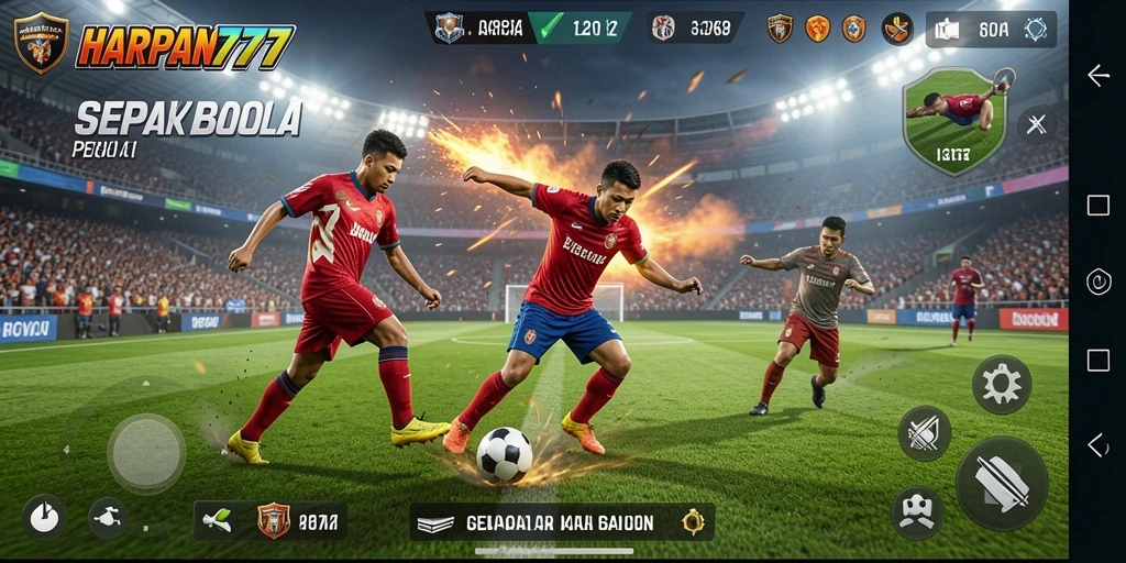 Tampilan seru gameplay <strong>HARAPAN777</strong> yang memukau di lapangan sepak bola.