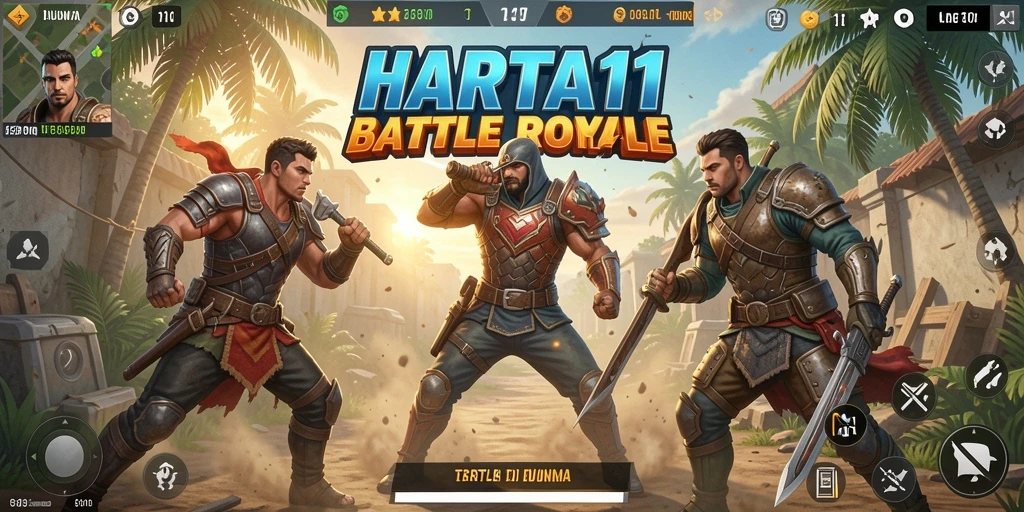 Tangkapan layar HARTA11 menampilkan aksi seru di medan perang Battle Royale.