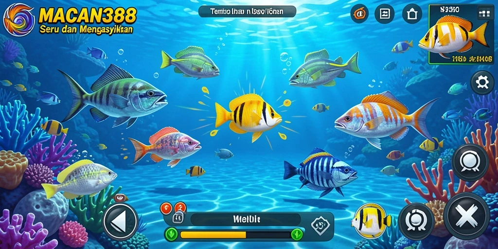 Tangkapan layar menunjukkan aksi seru di <strong>MACAN388</strong> saat menembak ikan.