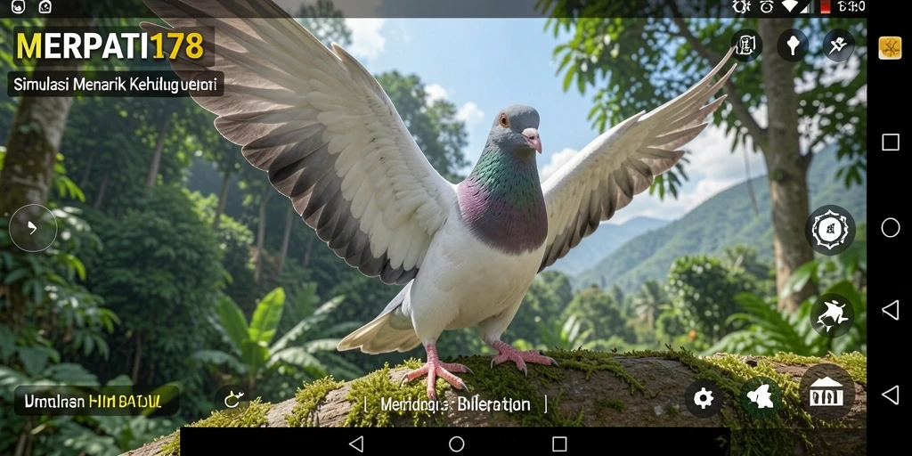 Screenshot gameplay dari MERPATI178 menunjukkan burung merpati yang indah dalam lingkungan simulasi.
