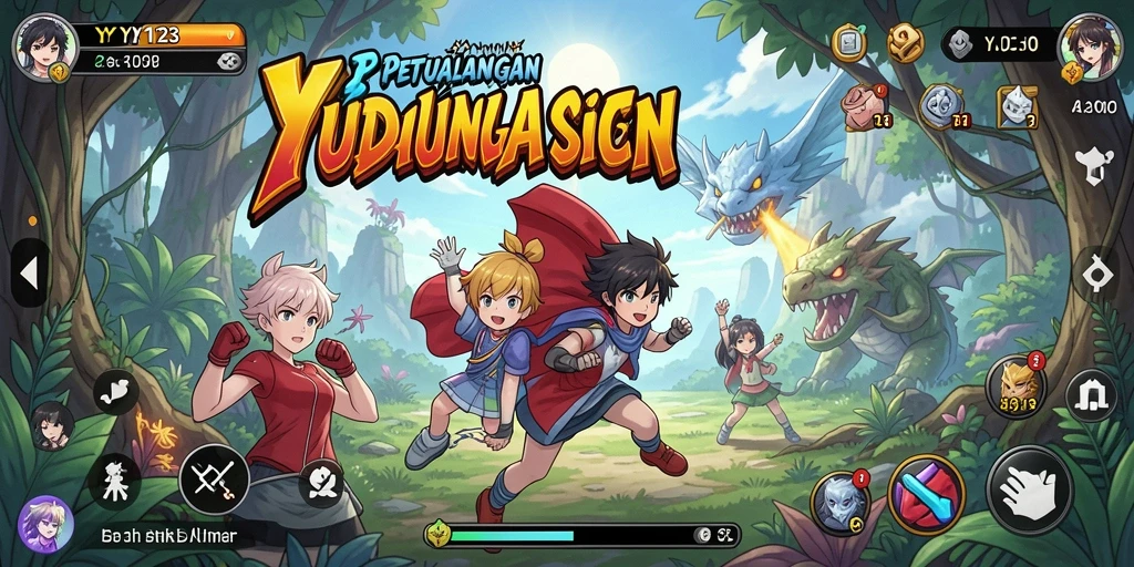 Screenshot gameplay YY123 menampilkan karakter Anime yang sedang bertarung.